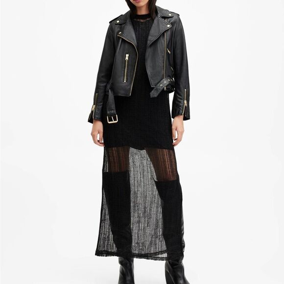 NWT All Saints Balfern Black Leather Biker Jacket with Silver Hardware - Picture 2 of 11